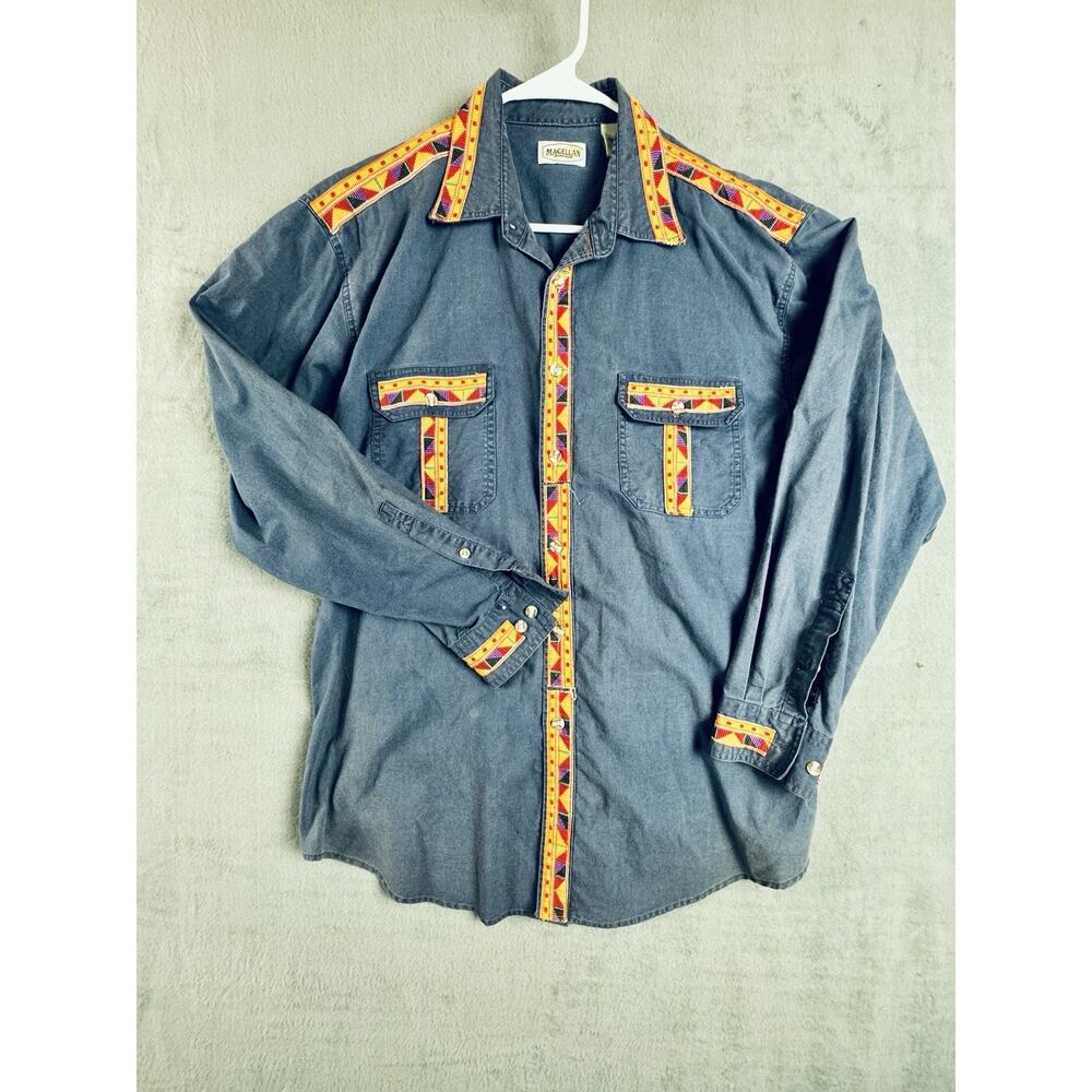 Vintage Magellan Sportswear Aztec Print Long Sleeve Button Up Blue Size L